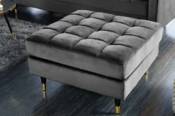 Design Hocker COZY VELVET 80cm grau Samt goldene Füße