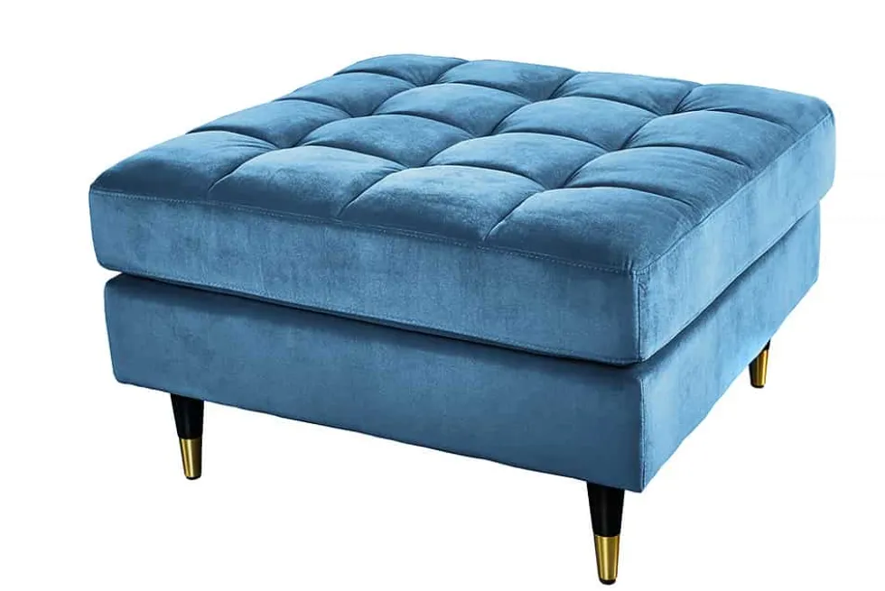 Design Hocker COZY VELVET 80cm petrol blau gold Samt Metallfüße