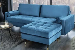 Design Hocker COZY VELVET 80cm petrol blau gold Samt Metallfüße