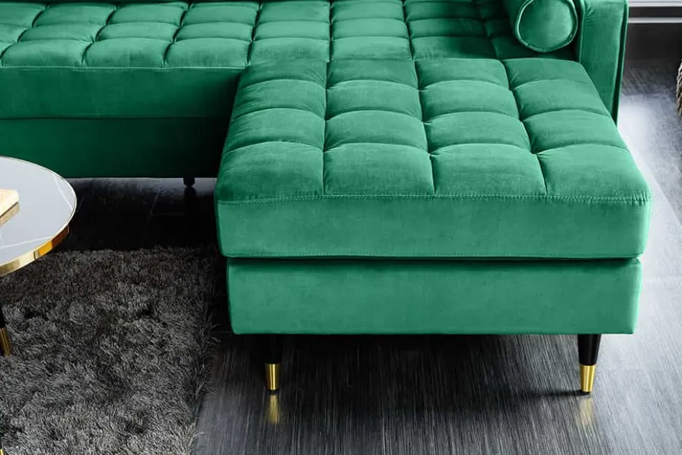 Design Hocker COZY VELVET 80cm smaragdgrün Samt goldene Füße