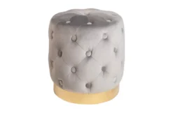 Design Hocker MODERN BAROCK 37cm edel-grau gold Samt Chesterfield