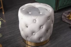 Design Hocker MODERN BAROCK 37cm edel-grau gold Samt Chesterfield