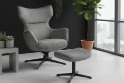 Design Hocker VOGUE 45cm grau Samt drehbar schwarze Metallbeine Fußhocker