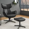 Design Hocker VOGUE 45cm schwarz Kunstleder drehbar Metallbeine Fußhocker