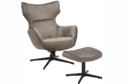 Design Hocker VOGUE 45cm taupe Samt drehbar schwarze Metallbeine Fußhocker