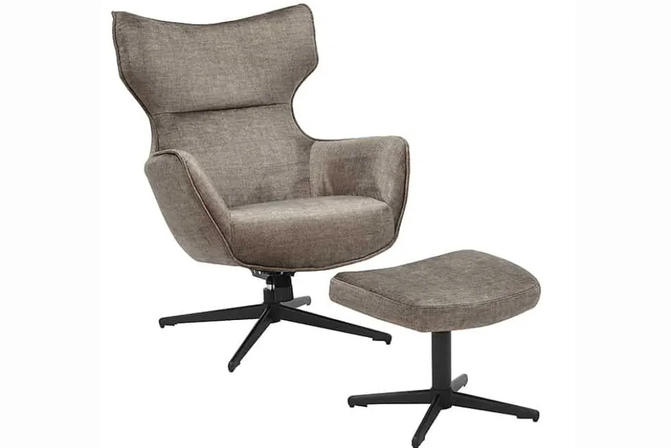 Design Hocker VOGUE 45cm taupe Samt drehbar schwarze Metallbeine Fußhocker