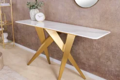 Design Konsolentisch ART LIVING 140cm weiß Marmor Keramik champagner gold brushed