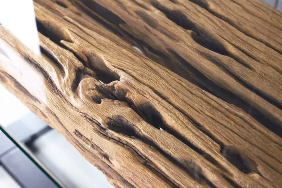 Design Konsolentisch BARRACUDA 150cm recyceltes Teakholz Glas Industrial