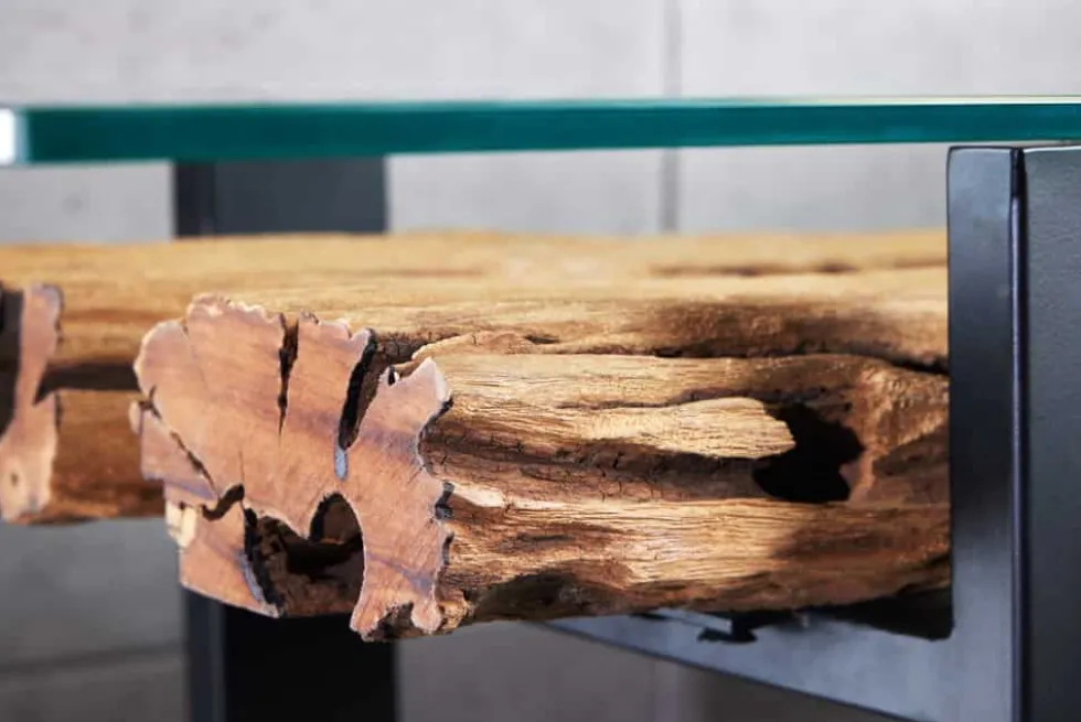 Design Konsolentisch BARRACUDA 150cm recyceltes Teakholz Glas Industrial