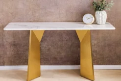 Design Konsolentisch EXTRAVAGANCIA 140cm weiß Marmor brushed champagner gold Metall