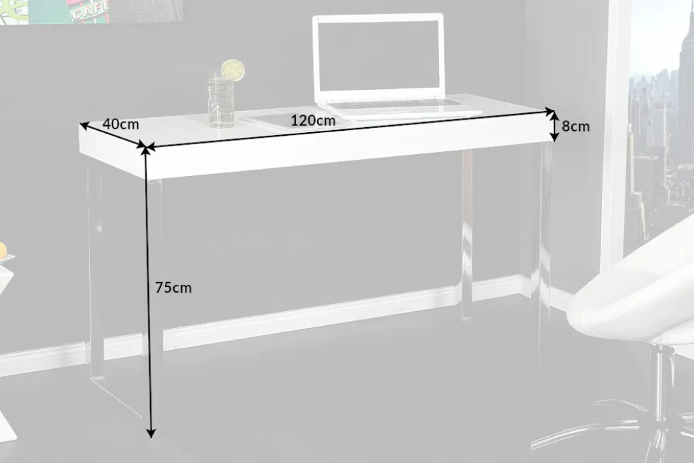Design Konsole WHITE DESK 120cm weiß Hochglanz Bürotisch