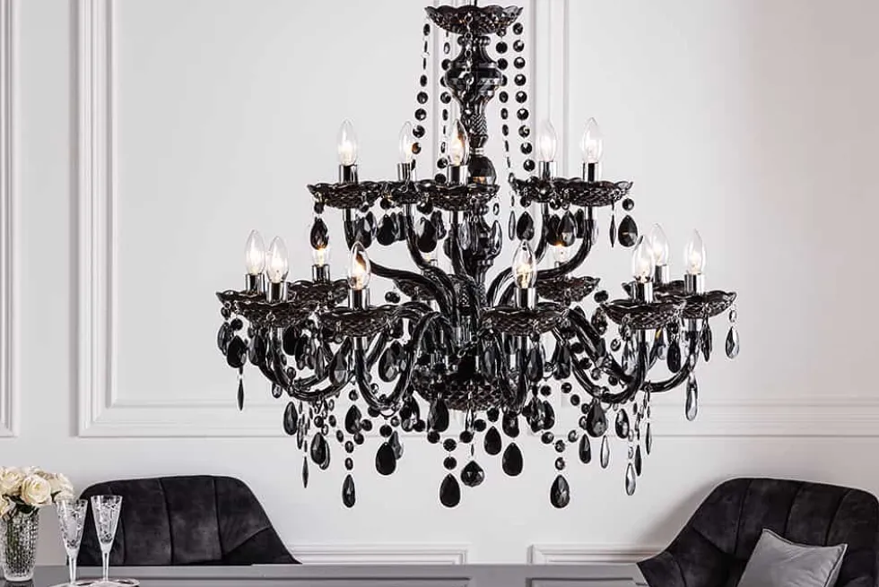Design Kronleuchter BLACK CRYSTAL XL 80cm schwarz Acryl 15-armig Lüster