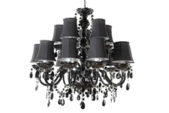 Design Kronleuchter BLACK CRYSTAL XL 80cm schwarz Acryl 15-armig Lüster mit Schirmen