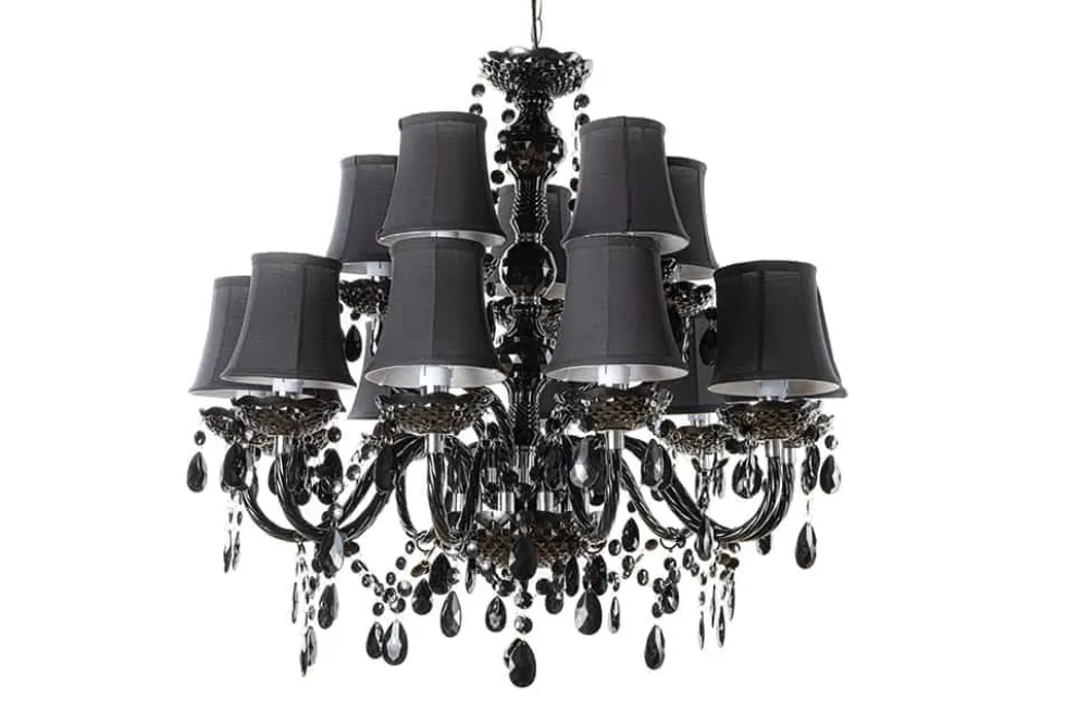 Design Kronleuchter BLACK CRYSTAL XL 80cm schwarz Acryl 15-armig Lüster mit Schirmen