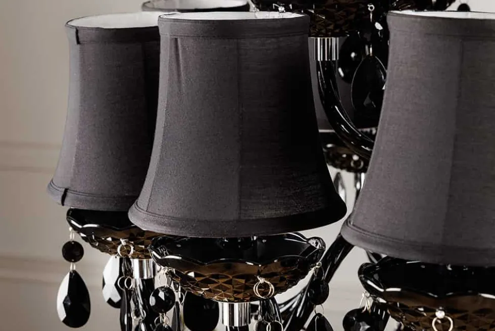 Design Kronleuchter BLACK CRYSTAL XL 80cm schwarz Acryl 15-armig Lüster mit Schirmen