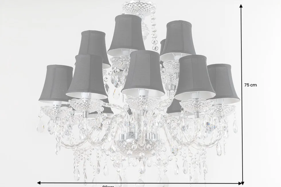 Design Kronleuchter CRYSTAL XL 80cm klar Acryl 15-armig Lüster schwarz mit Schirmen