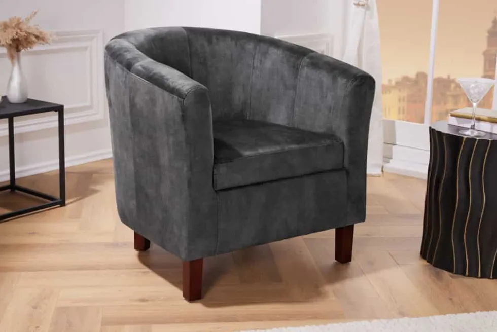 Design Lounge Sessel HEMINGWAY dunkelgrau Samt Armlehnen Cocktailsessel