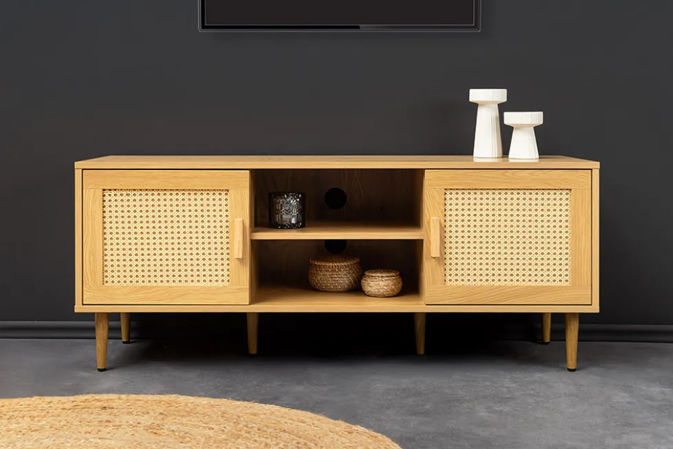Design Lowboard VIENNA 120cm natur Wiener Geflecht Rattan TV-Board