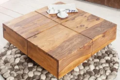 Design Massivholz Couchtisch BOLT 70cm braun Sheesham stone finish Handarbeit