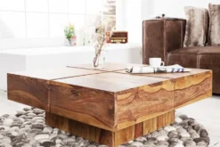 Design Massivholz Couchtisch BOLT 70cm braun Sheesham stone finish Handarbeit