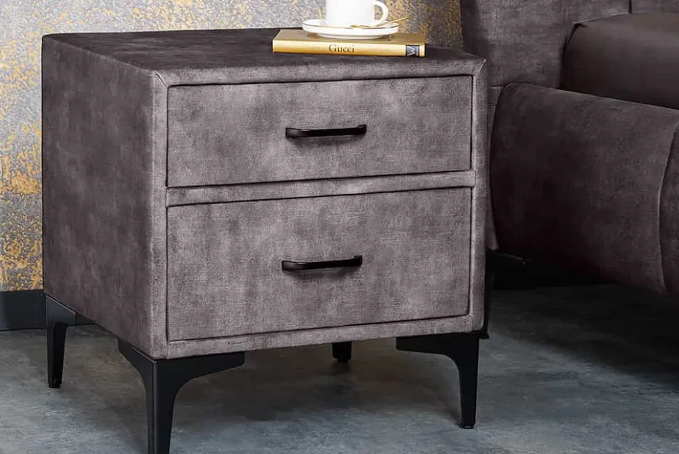 Design Nachttisch BOUTIQUE 50cm dunkelgrau Samt zwei Schubladen