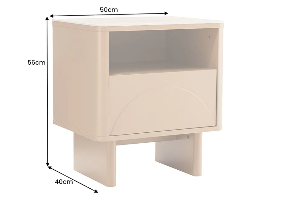 Design Nachttisch SAVOY 50cm grau beige greige Keramik Travertin Beistelltisch