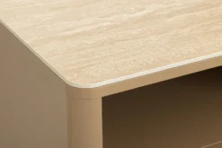 Design Nachttisch SAVOY 50cm grau beige greige Keramik Travertin Beistelltisch