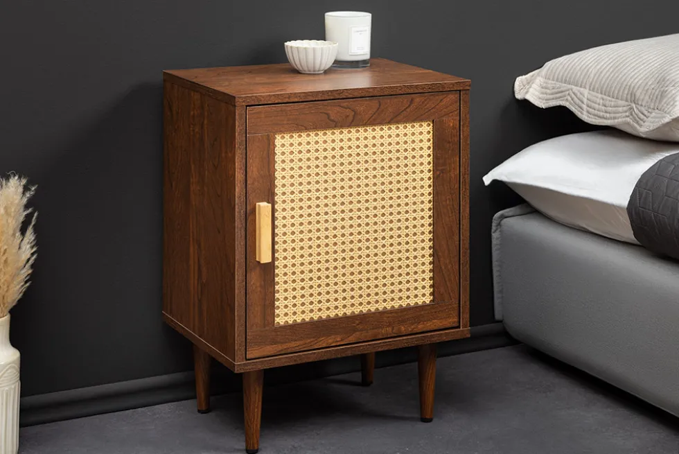 Design Nachttisch VIENNA 60cm braun Wiener Geflecht Beistelltisch mit Stauraum