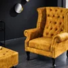 Design Ohrensessel CHESTERFIELD 85cm senfgelb Samt Knopfheftung