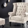 Design Ohrensessel CHESTERFIELD 105cm champagner beige Samt silber Ziernieten