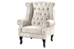 Design Ohrensessel CHESTERFIELD 105cm champagner beige Samt silber Ziernieten