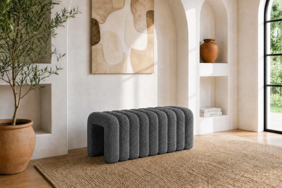 Design Polsterbank VOGUE 95cm grau Bouclé Bettbank