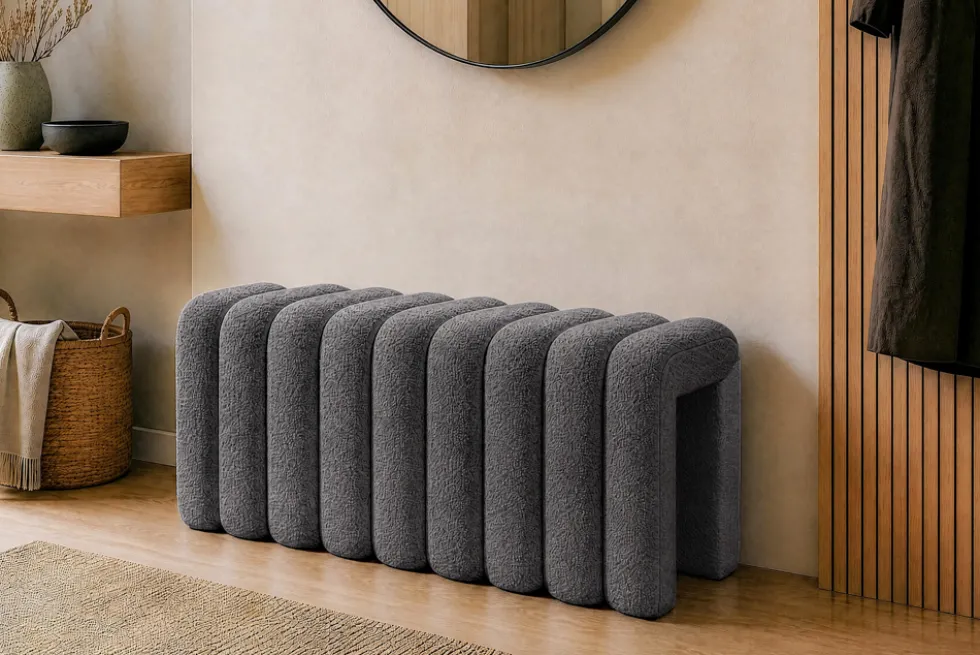 Design Polsterbank VOGUE 95cm grau Bouclé Bettbank