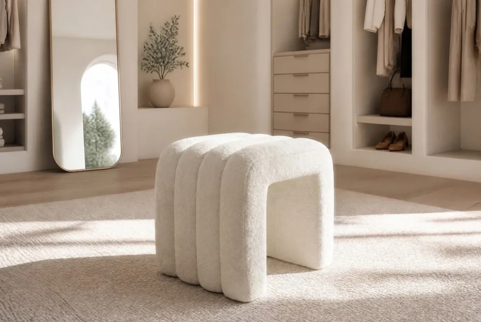 Design Polsterhocker VOGUE 40cm beige Bouclé Sitzhocker
