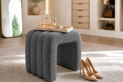 Design Polsterhocker VOGUE 40cm grau Bouclé Sitzhocker