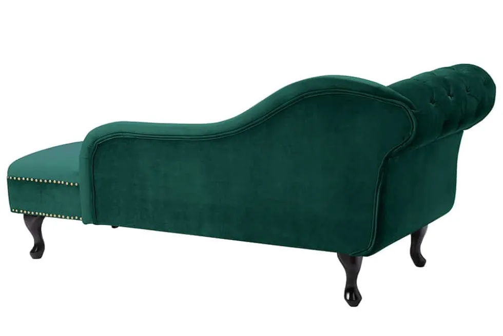 Design Récamière CHESTERFIELD 170cm smaragdgrün Samt Knopfheftung Nietenbesatz