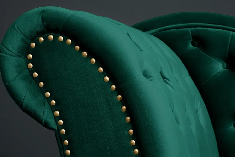 Design Récamière CHESTERFIELD 170cm smaragdgrün Samt Knopfheftung Nietenbesatz