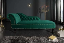 Design Récamière CHESTERFIELD 170cm smaragdgrün Samt Knopfheftung Nietenbesatz