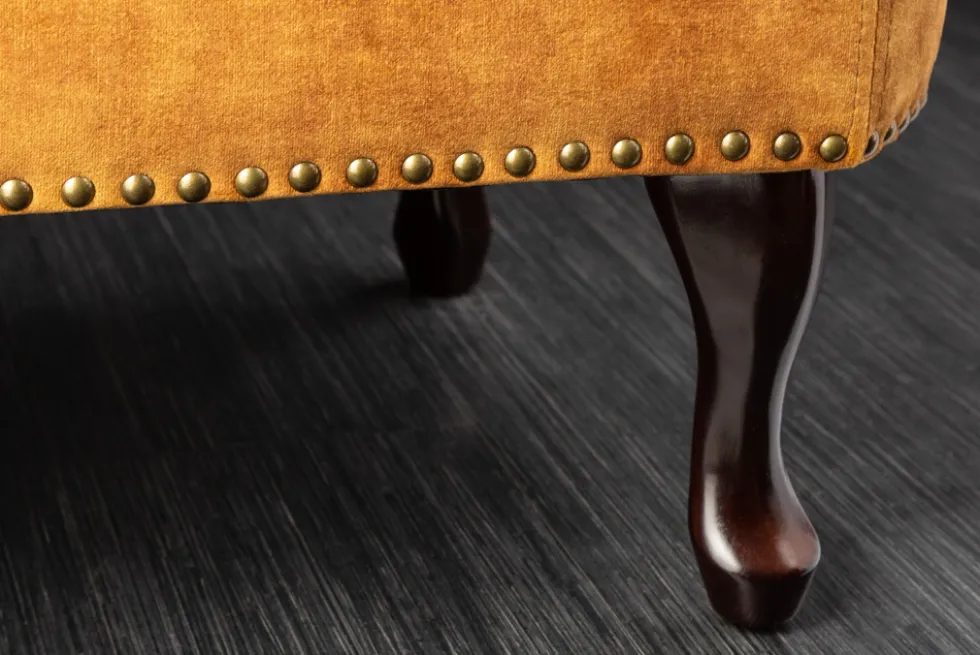 Design Récamière CHESTERFIELD 170cm senfgelb Samt Knopfheftung Nietenbesatz