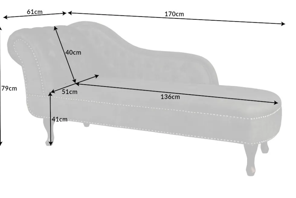 Design Récamière CHESTERFIELD 170cm grau strukturiertes Samt Knopfheftung Nietenbesatz