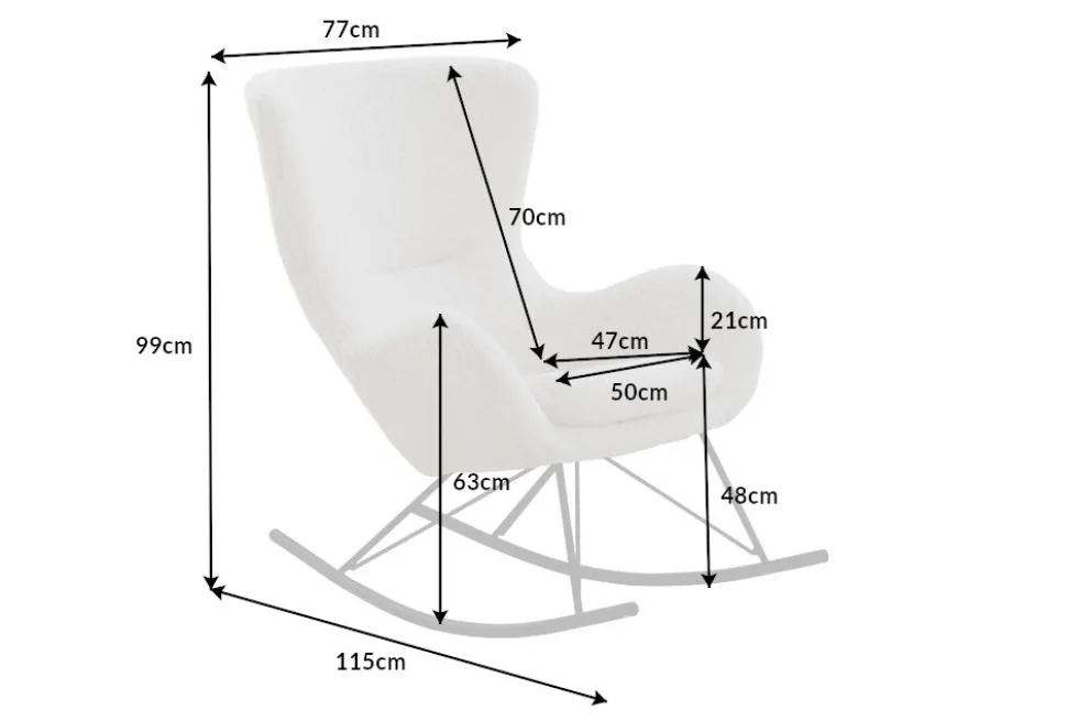 Design Schaukelstuhl SCANDINAVIA SWING weiß Bouclé Sessel schwarz Metall