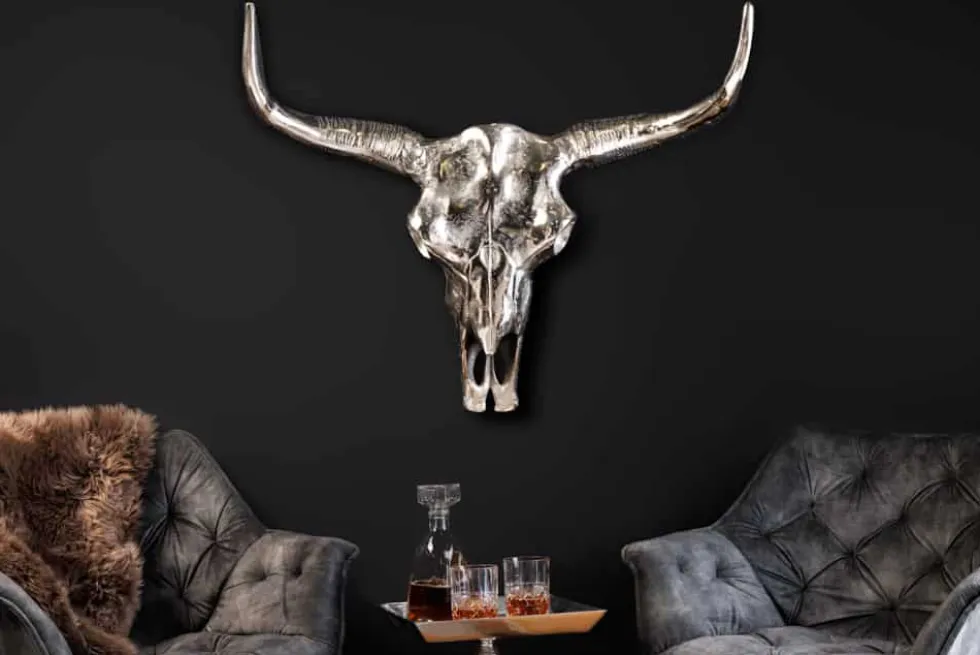 Design Schädel MATADOR 70cm silber Aluminium Wanddekoration