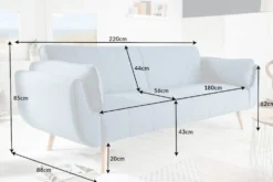 Design Schlafsofa DIVANI 220cm hellblau Strukturstoff Scandinavian 3-Sitzer mit Bettfunktion
