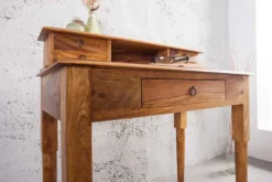 Design Sekretär HEMINGWAY M 90cm braun Sheesham Massivholz stone finish Schreibtisch