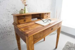 Design Sekretär HEMINGWAY M 90cm braun Sheesham Massivholz stone finish Schreibtisch