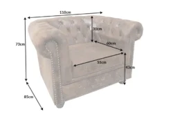 Design Sessel CHESTERFIELD 110cm matt schwarz Knopfheftung Federkern