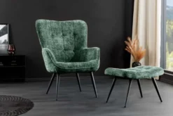 Design Sessel SCANDINAVIA grün Chenille Cremona schwarz Metall mit Armlehne