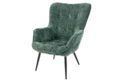 Design Sessel SCANDINAVIA grün Chenille Cremona schwarz Metall mit Armlehne