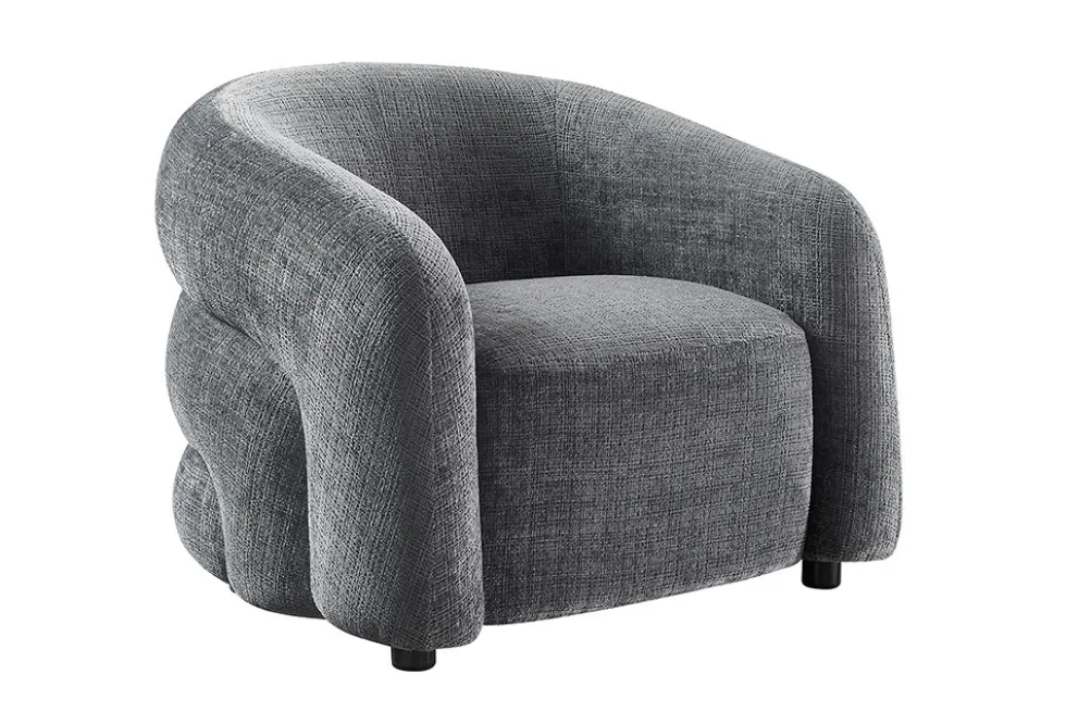 Design Sessel VOGUE 95cm grau Chenille mit Armlehnen und Nosagfederung