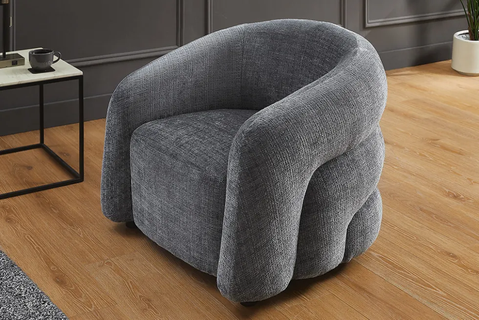 Design Sessel VOGUE 95cm grau Chenille mit Armlehnen und Nosagfederung
